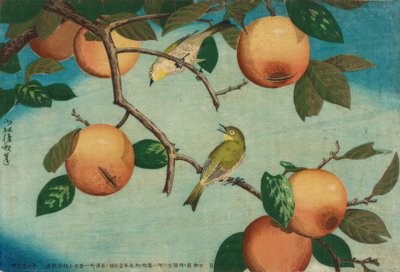 Persimmons and Japanese White-Eyes by Kiyochika Kobayashi