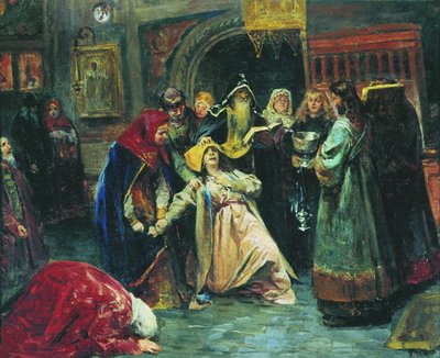 The Forced Tonsure by Klavdiy Vasilievich Lebedev
