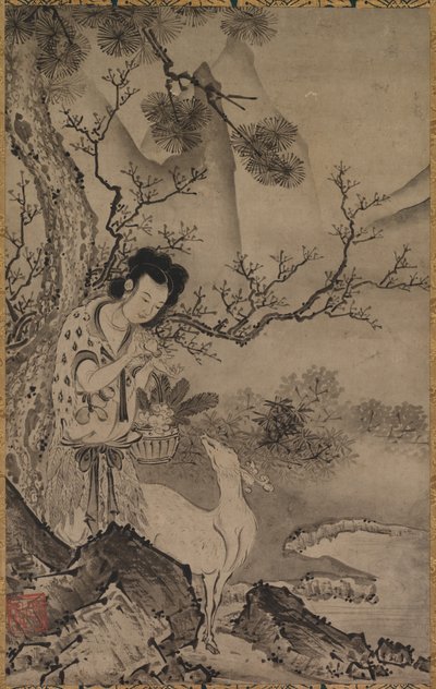 Female Daoist Figure in Landscape by Koboku