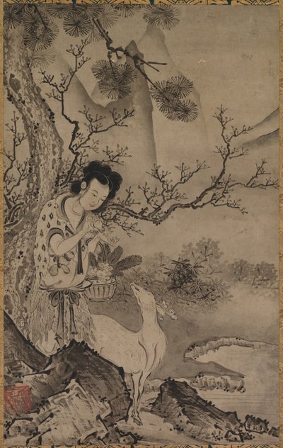 Female Daoist Figure in Landscape, early 1500s by Koboku