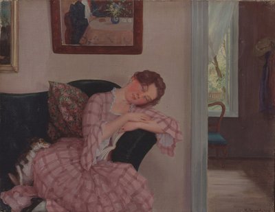 A sleeping Lady in Pink by Konstantin Andreevic Somov