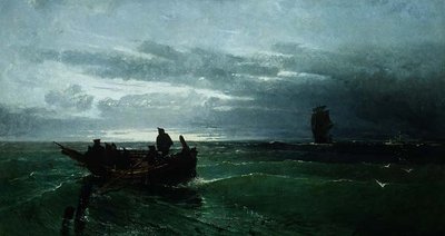 Figures in a rowing boat offshore by Konstantinos Bolanchi
