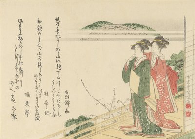 Two Young Women on a Veranda by Kubo Shunman