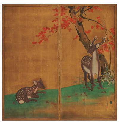 Deer Beneath a Maple Tree by Kubota Beisen