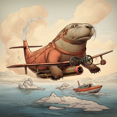 A Walrus Flying an Airplane 4 by Kurt Heppke