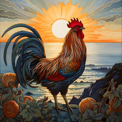 a crowing rooster at sunrise 2 by Kurt Heppke
