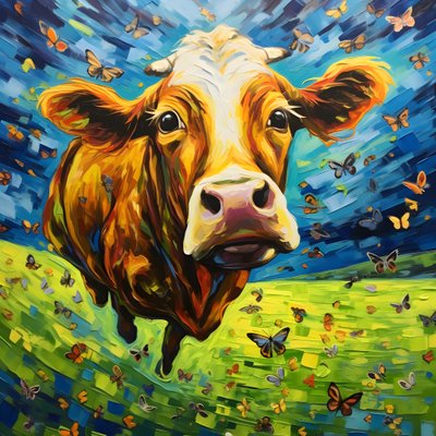 Cow Flying Over a Green Meadow 3 by Kurt Heppke