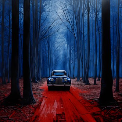 Blue Car in a Red Forest 1 by Kurt Heppke