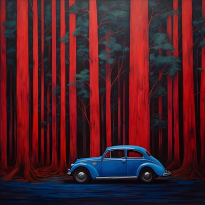 Blue Car in a Red Forest 2 by Kurt Heppke