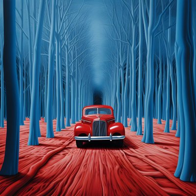 Blue Car in a Red Forest 3 by Kurt Heppke
