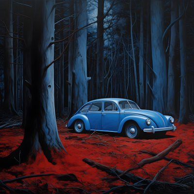 Blue Car in a Red Forest 4 by Kurt Heppke