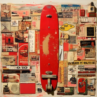 Red Collage, Skateboards 2 by Kurt Heppke