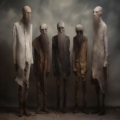 Four Clay Figures of Men Standing Side by Side 3 by Kurt Heppke