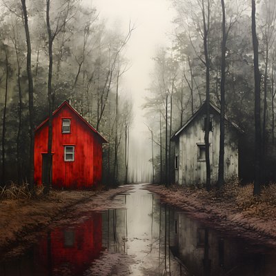 Two Red Houses in the Forest 3 by Kurt Heppke