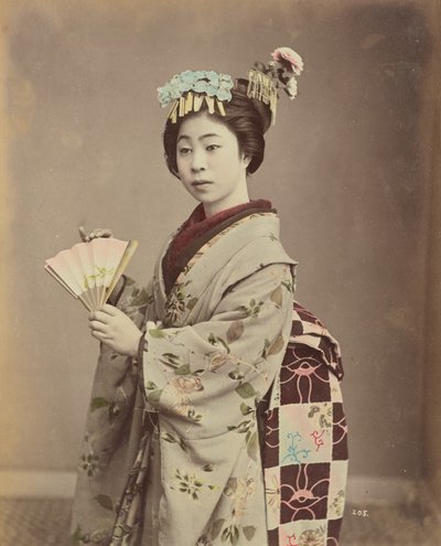 Young Woman with Fan by Kusakabe Kimbei