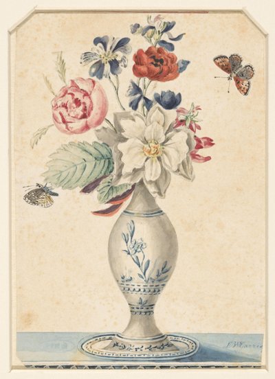 Vase with Flowers and a Gray-Yellow Butterfly by L.W. Garrison