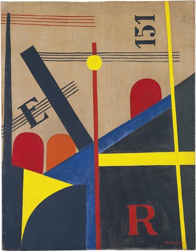 Large Railway Painting by Laszlo Moholy Nagy