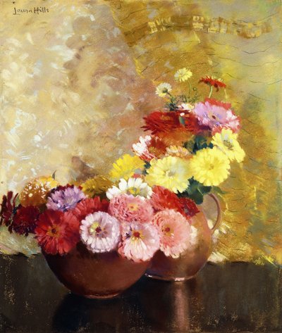 Zinnias and Copper by Laura Coombs Hills