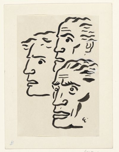 Three Male Faces by Leo Gestel (signed by artist)