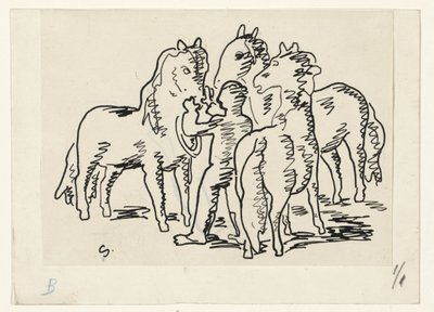 Man with Three Horses by Leo Gestel (signed by artist)