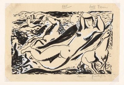 Reclining Woman with Two Horses by Leo Gestel