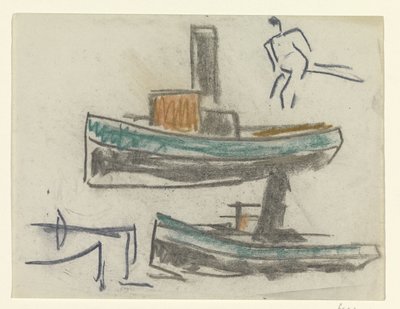 Two Ships and a Figure by Leo Gestel