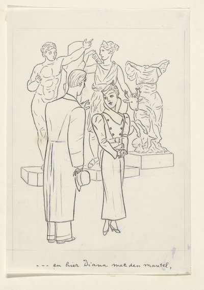 Woman and Man in Front of Three Statues by Leo Gestel