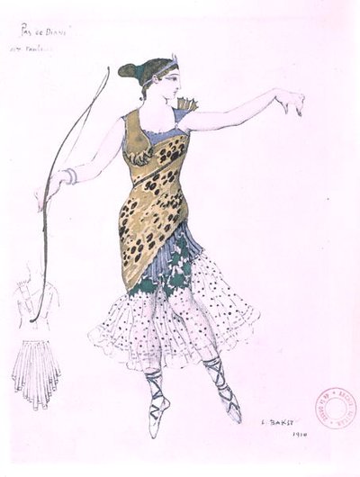 Anna Pavlova dressed as Diana by Leon Bakst