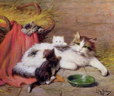 Cat with kittens, 1924 by Leon Charles Huber