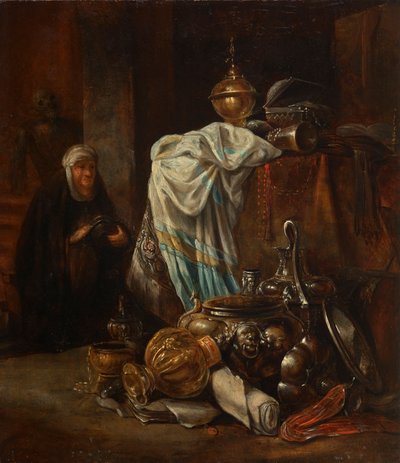 Still Life with Oriental Items and Metal Vessels by Leonaert Bramer