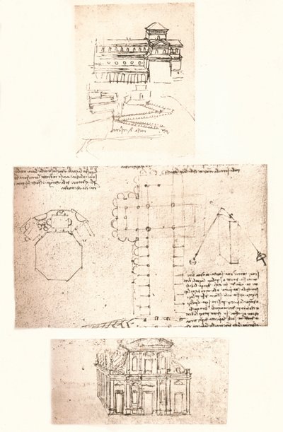 Three Drawings of Churches by Leonardo da Vinci