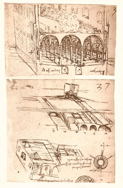 Two architectural drawings by Leonardo da Vinci