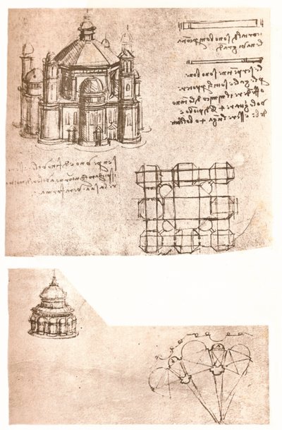 Two Drawings of Churches, c1472-c1519 by Leonardo da Vinci