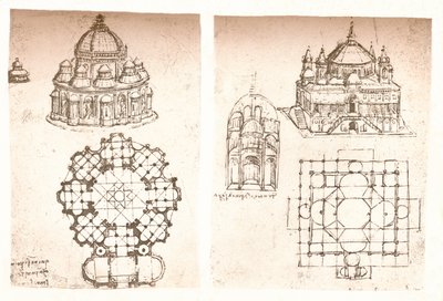 Two drawings of churches by Leonardo da Vinci