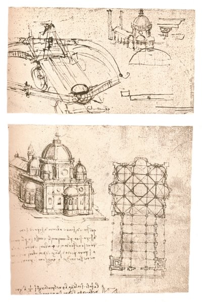 Two Drawings of Churches, c1472-c1519 by Leonardo da Vinci