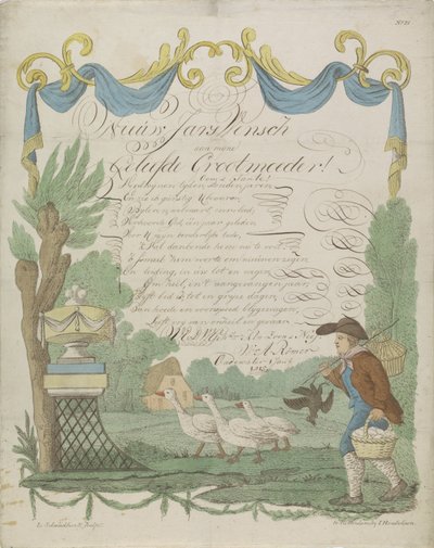 Letter of Wishes with a Farmer and His Geese by Leonardus Schweickhardt