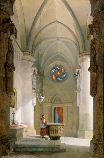 The Interior of a Baptismal Chapel by Leopold Ernst