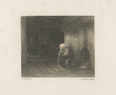 Interior with Woman by the Fireplace by Leopold Lowenstam