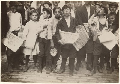 Crowd of Newsies, Including One Girl by Lewis W. Hine