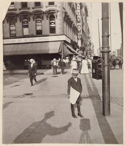 Self-Portrait with Newsboy by Lewis W. Hine