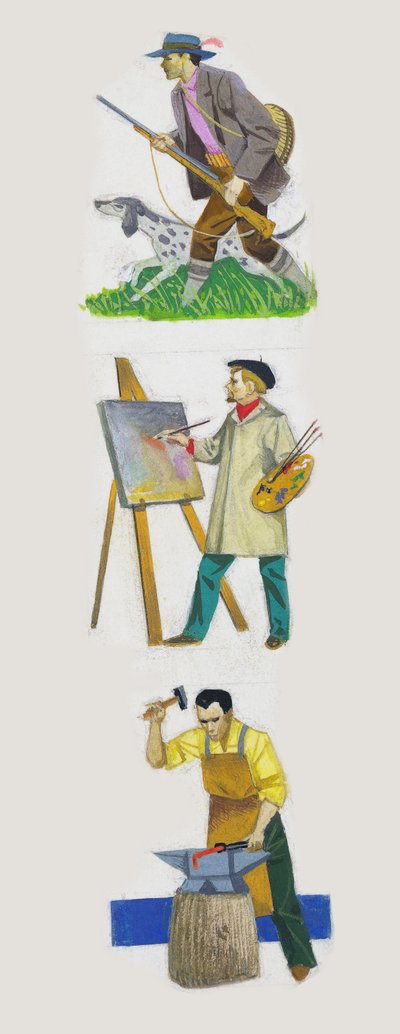 Hunter, Painter and Blacksmith, Drawing by Unbekannt Unbekannt