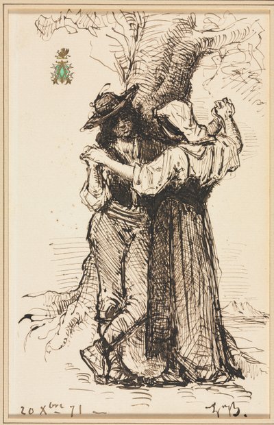 Couple Courting by a Tree by Léon Bonnat