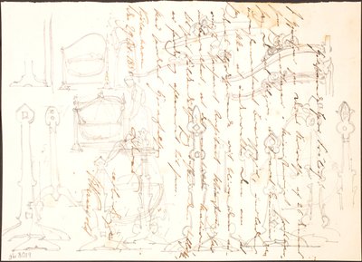 Furniture Sketches Drawn Over a Letter by Lorenz Frølich