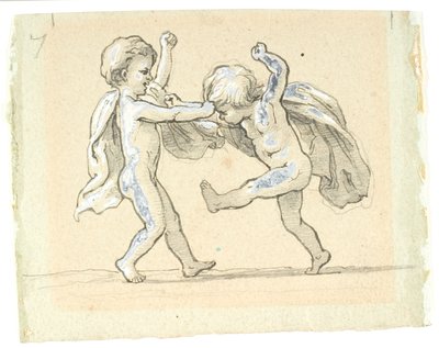 Vignette with Two Children Fighting by Lorenz Frølich