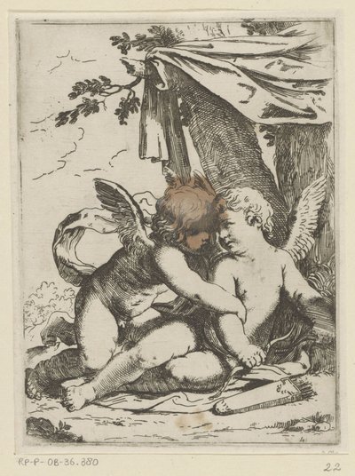 Two Putti Under a Canopy by Lorenzo Loli