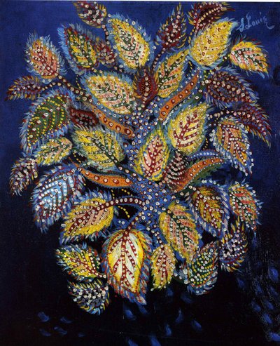 Mottled flowers on a blue ground by Louis