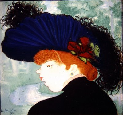 Red haired woman with a blue hat by Louis Anquetin