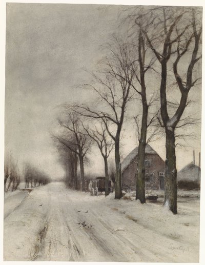 Winter Landscape with Farmhouse on an Avenue by Louis Apol
