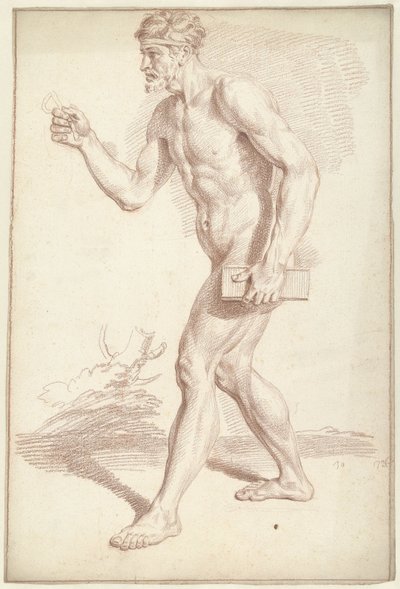 Male Nude, Walking, Facing Left by Louis Fabritius Dubourg