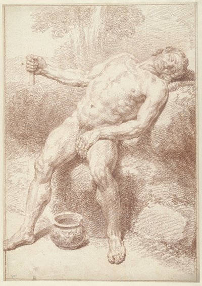 Male Nude, Sitting, Leaning Back by Louis Fabritius Dubourg